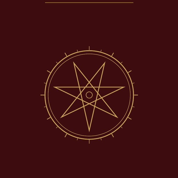 Close detail of the gold seven-pointed seal on the cover